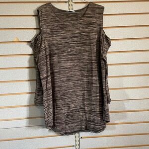 Allison Daley Plus Cold Shoulder Top Long Sleeve Space‎ Dye Knit XL